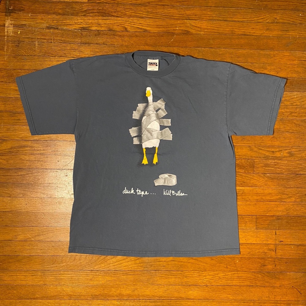 Vintage 90s Will Bullasâ Duct Tape Funny Art T-shirt Tultex Mens L Blue
